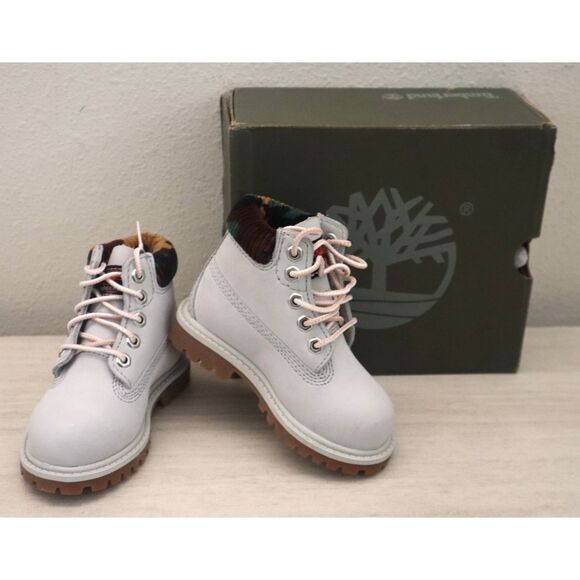 Timberland Kids Sz 5.5M Light Gray Nubuck w/Camo Premium 6" Waterproof Boots - Picture 1 of 12